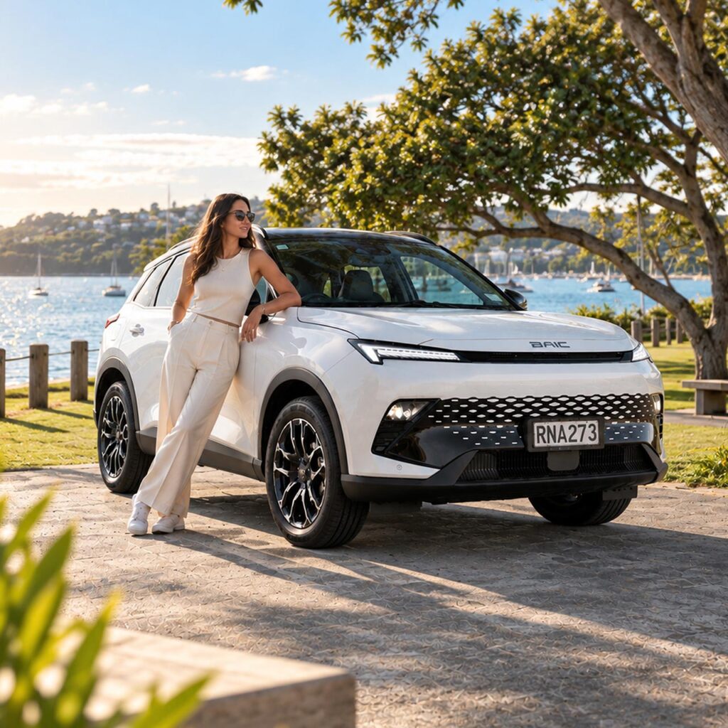 BAIC X55 by the water on a sunny New Zealand day